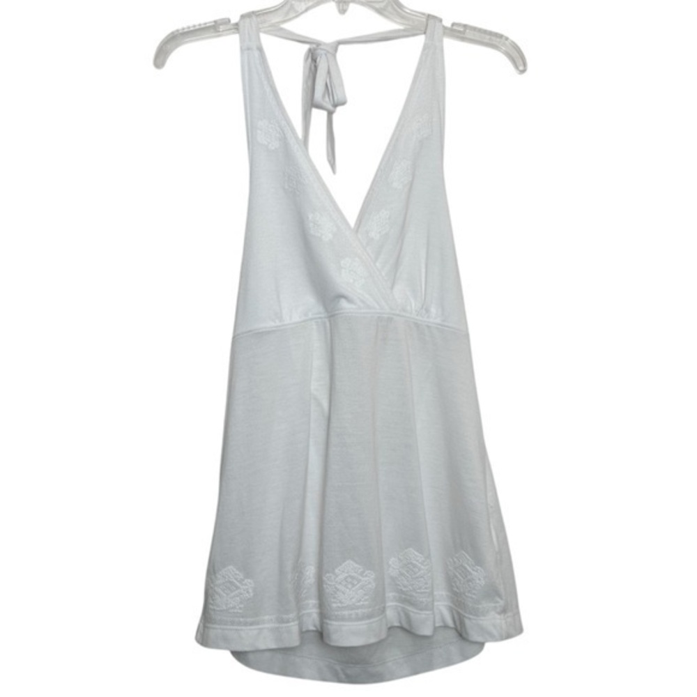 Y2K Mudd White Halter Babydoll Tank Top Tie Back Embroidered Floral Size Large